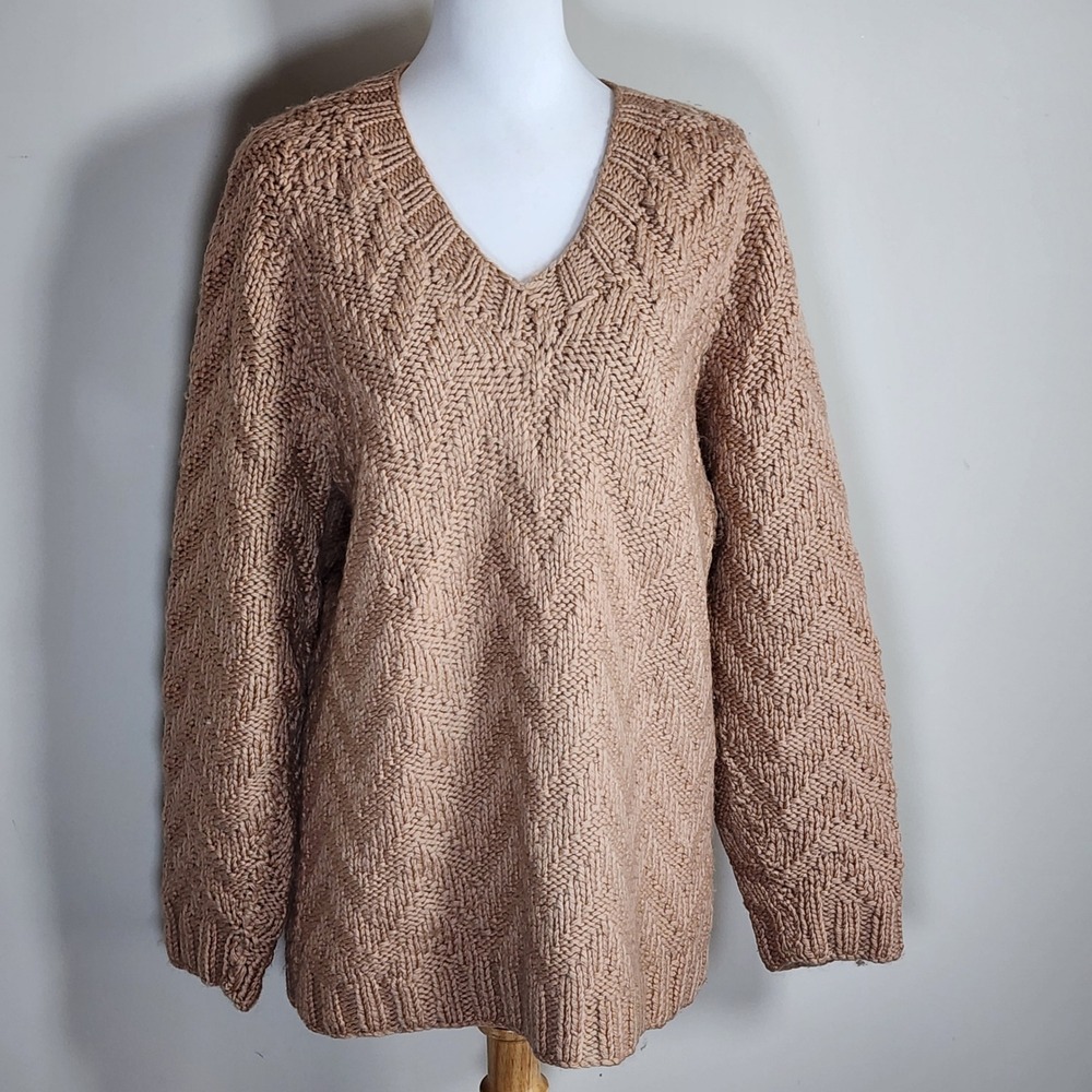 Handmade Wool Knit Sweater Womens Large Blush Chunky Fisherman Heavyweight Cozy